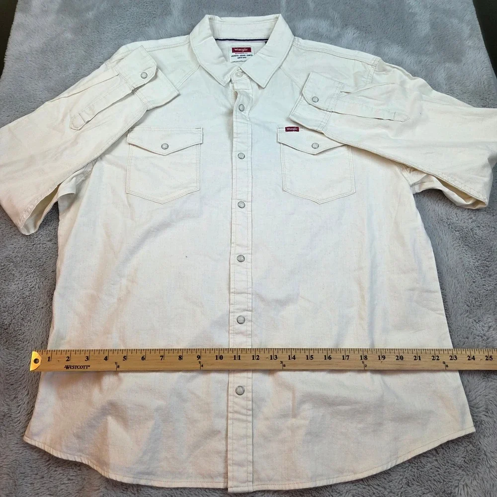 Vintage Wrangler Western Pearl Snap Shirt Mens XL Heavy Cotton Long Sleeve White - Picture 9 of 9